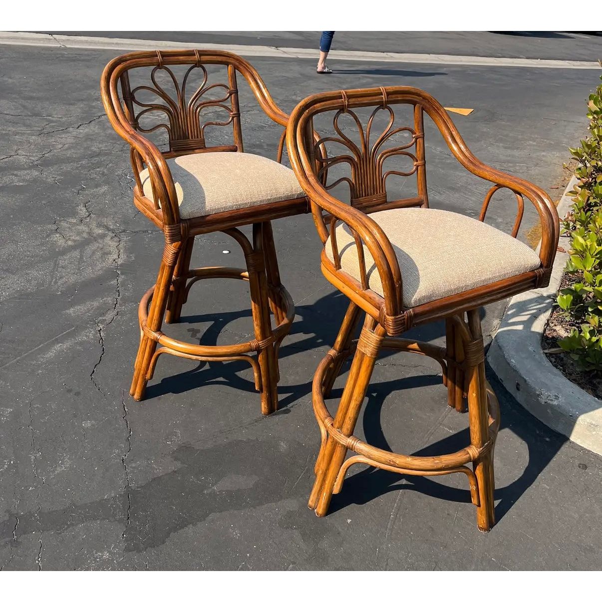 Vintage Boho Bamboo Swivel Chairs